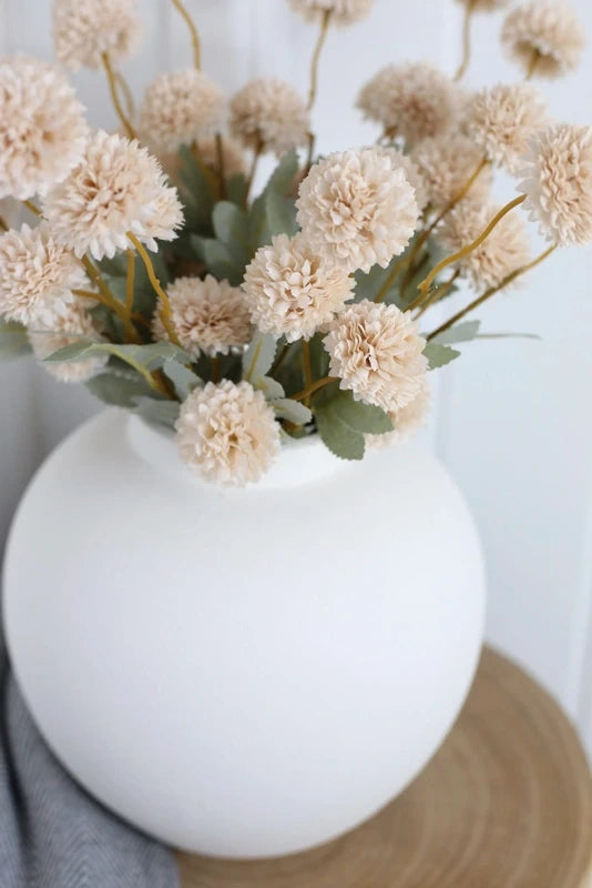 Beige Poms & White Vase