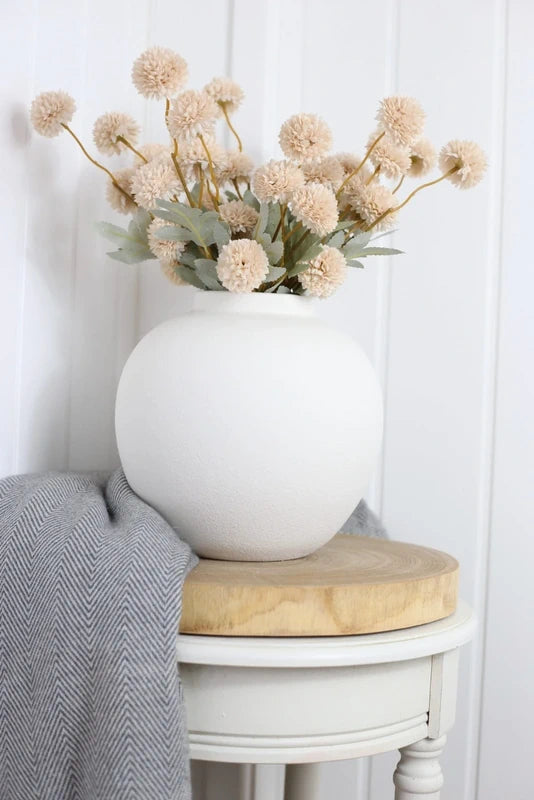 Beige Poms & White Vase