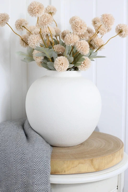 Beige Poms & White Vase