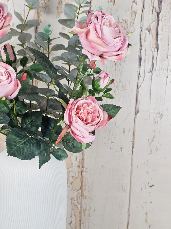 Vintage Rose & Eucalyptus with Vase