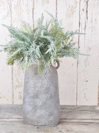 Luxury Faux Foliage: Dusted Ferns in Aged Ceramic Vase