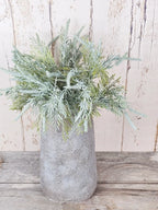 Luxury Faux Foliage: Dusted Ferns in Aged Ceramic Vase