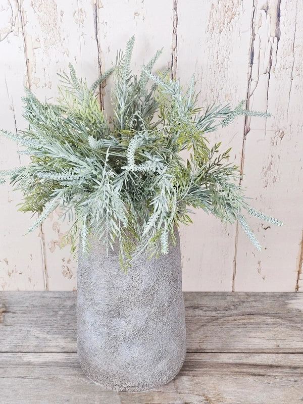 Luxury Faux Foliage: Dusted Ferns in Aged Ceramic Vase