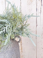 Luxury Faux Foliage: Dusted Ferns in Aged Ceramic Vase