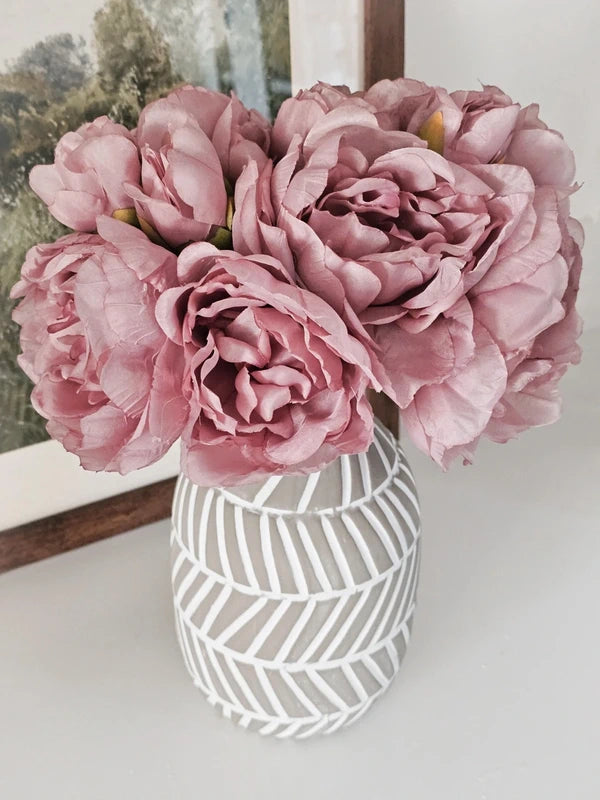 Vintage Peonies & Geometric Vase