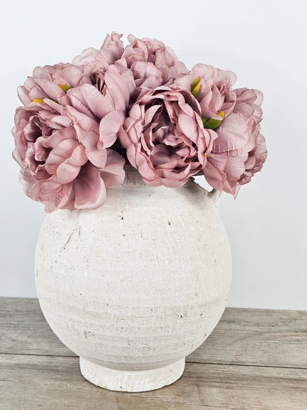 Vintage Mauve Peonies & White Vase