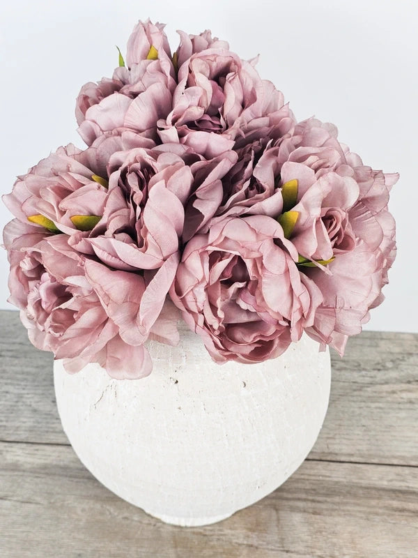Vintage Mauve Peonies & White Vase