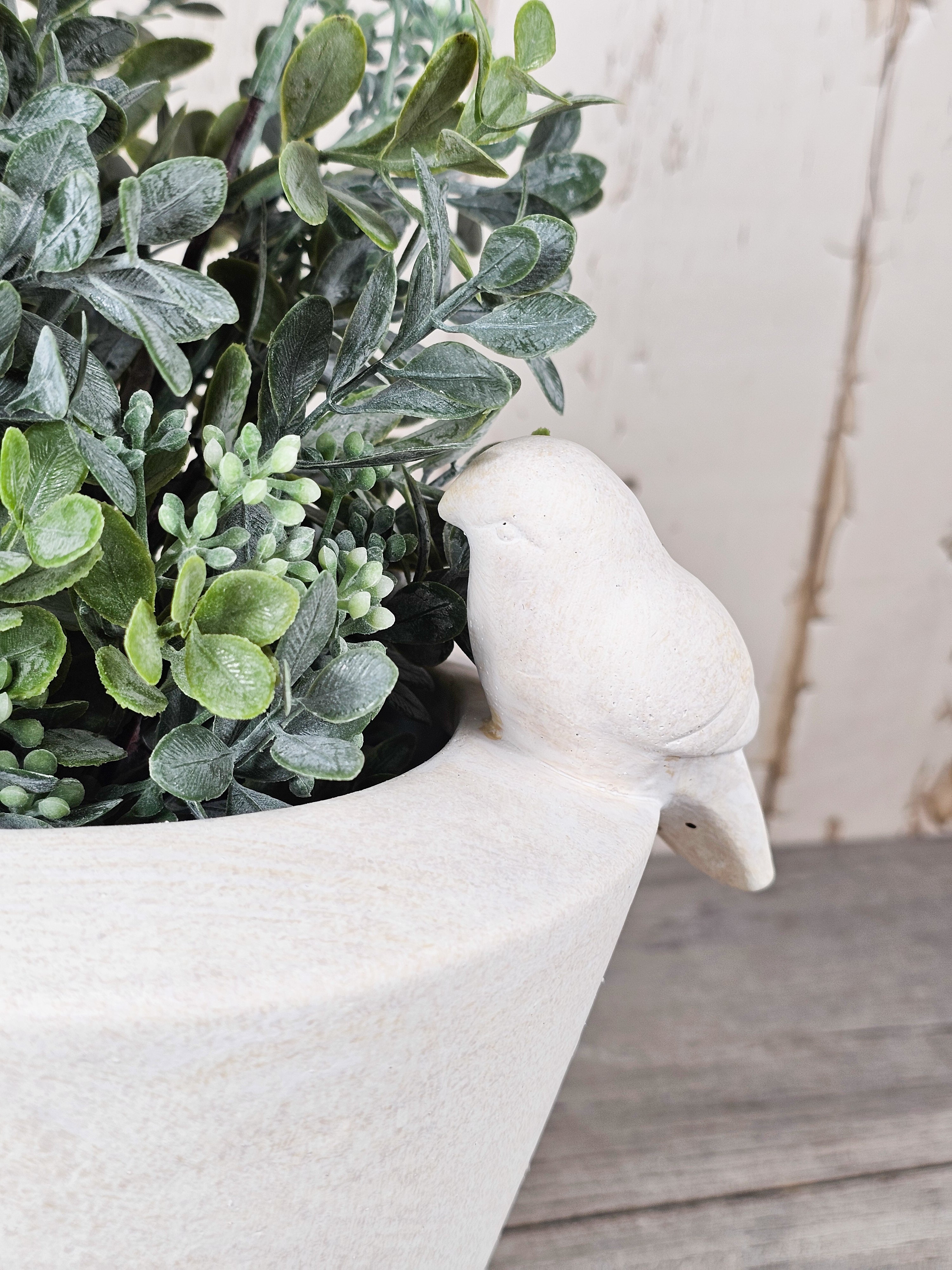 Bird Planter & Boxwood Sprays