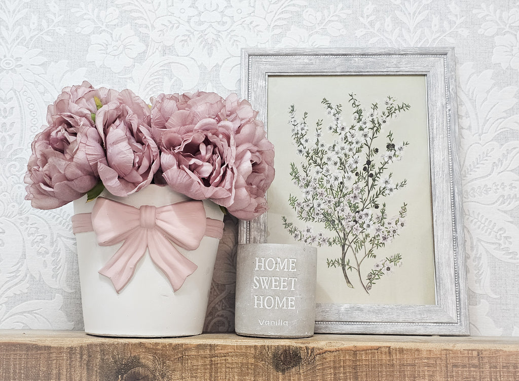 Vintage Mauve Peonies & Bow Vase
