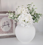 Hydrangea & Thistle Pom with White Vase