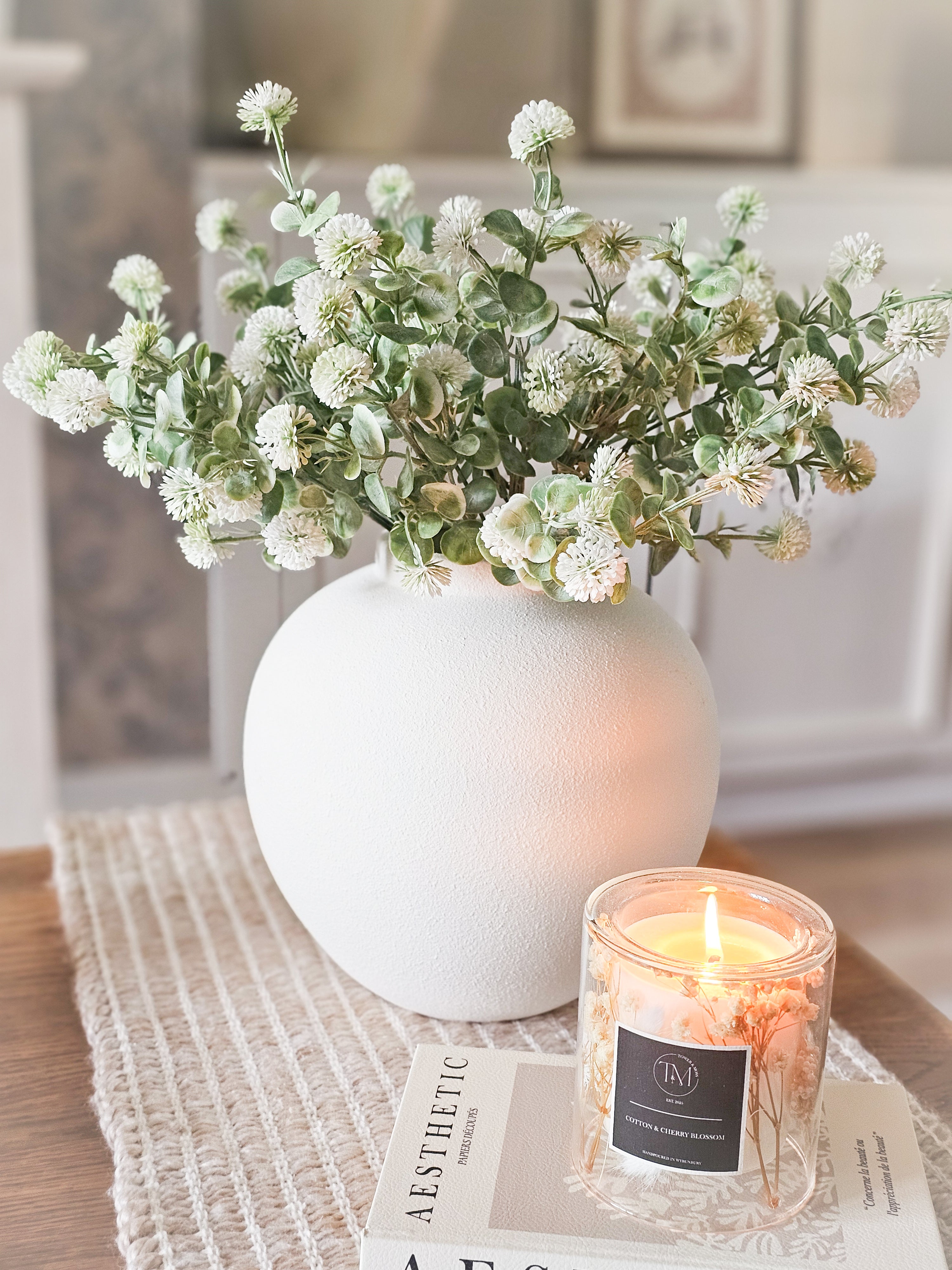Thistle Poms & Stone Vase
