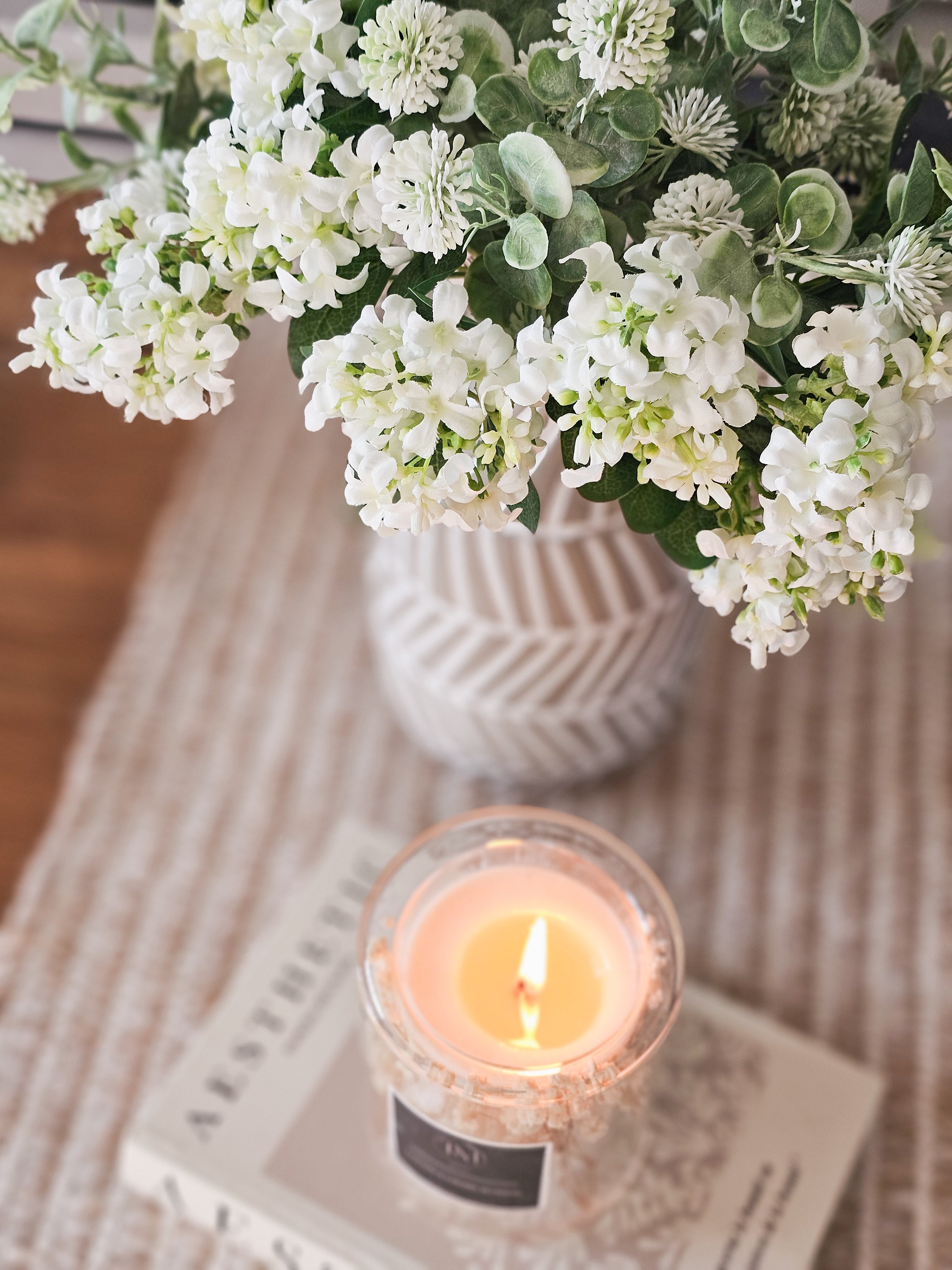 Hydrangeas & Thistle Poms with Vase