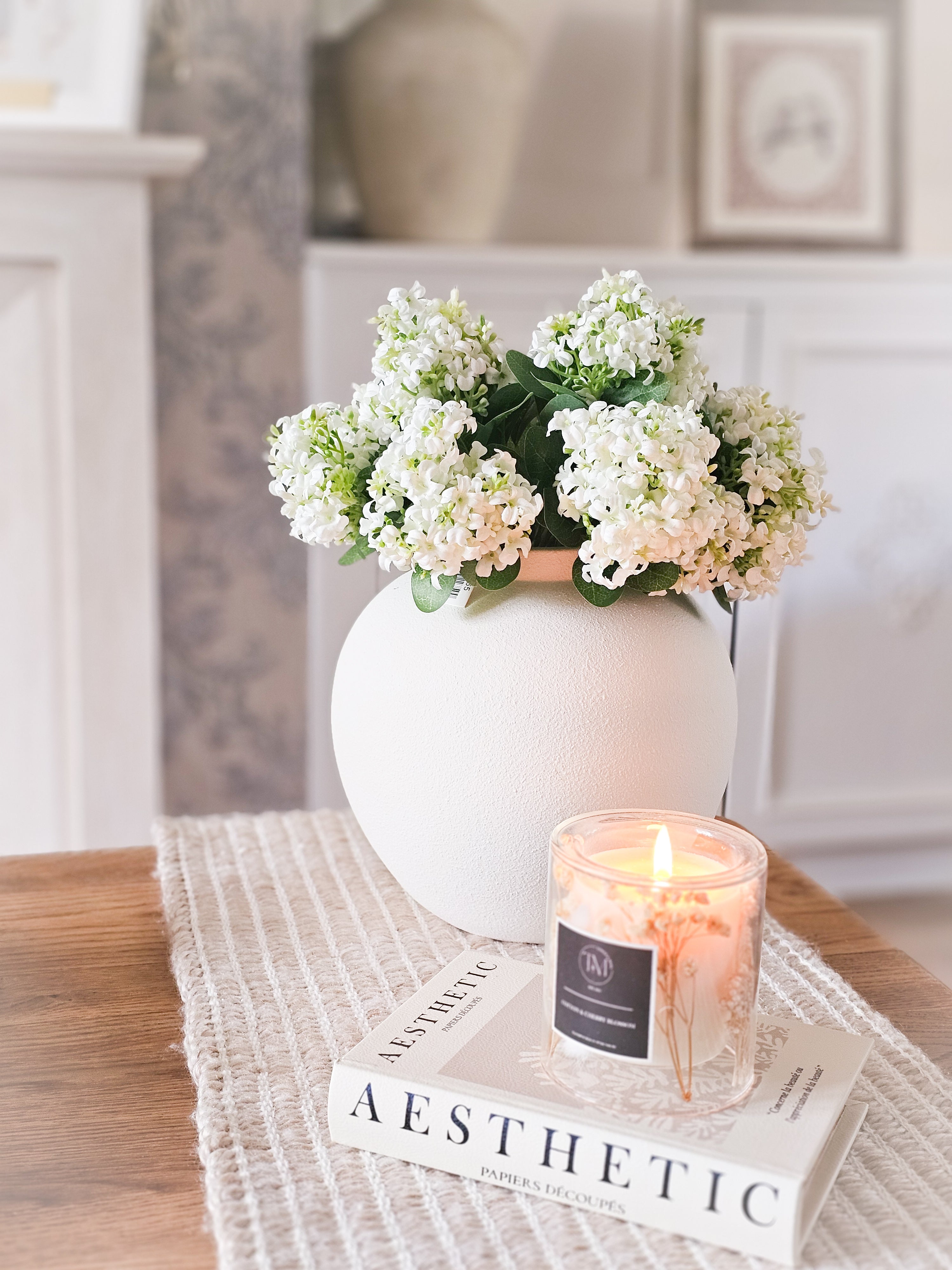 Lacey Hydrangeas & Stone Vase