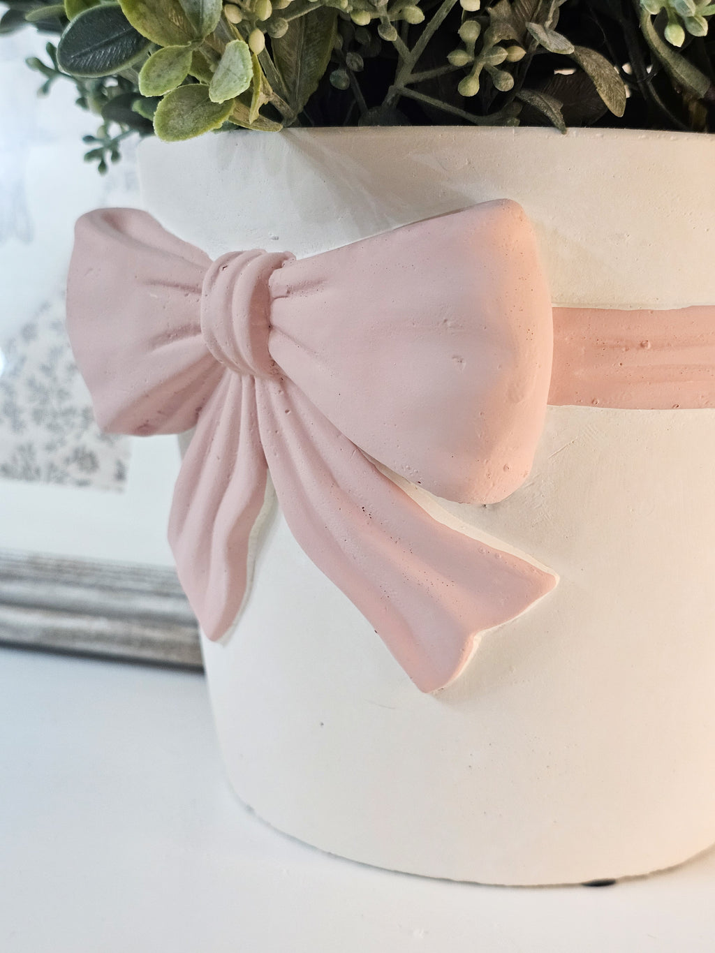 Pink Bow Vase & Boxwood Sprays