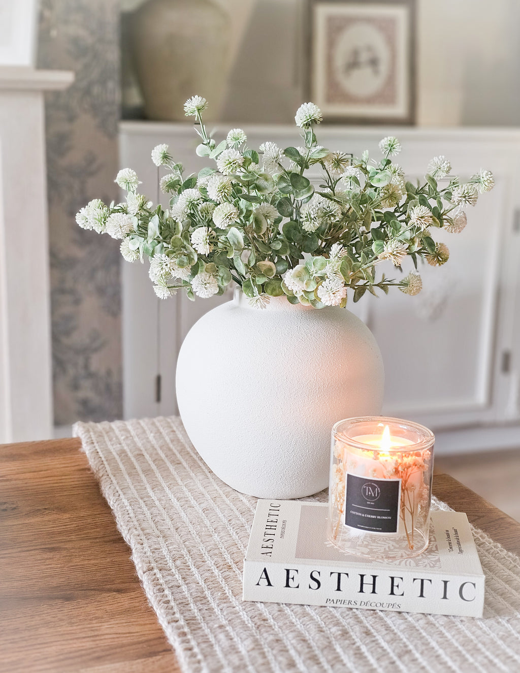 Thistle Poms & Stone Vase
