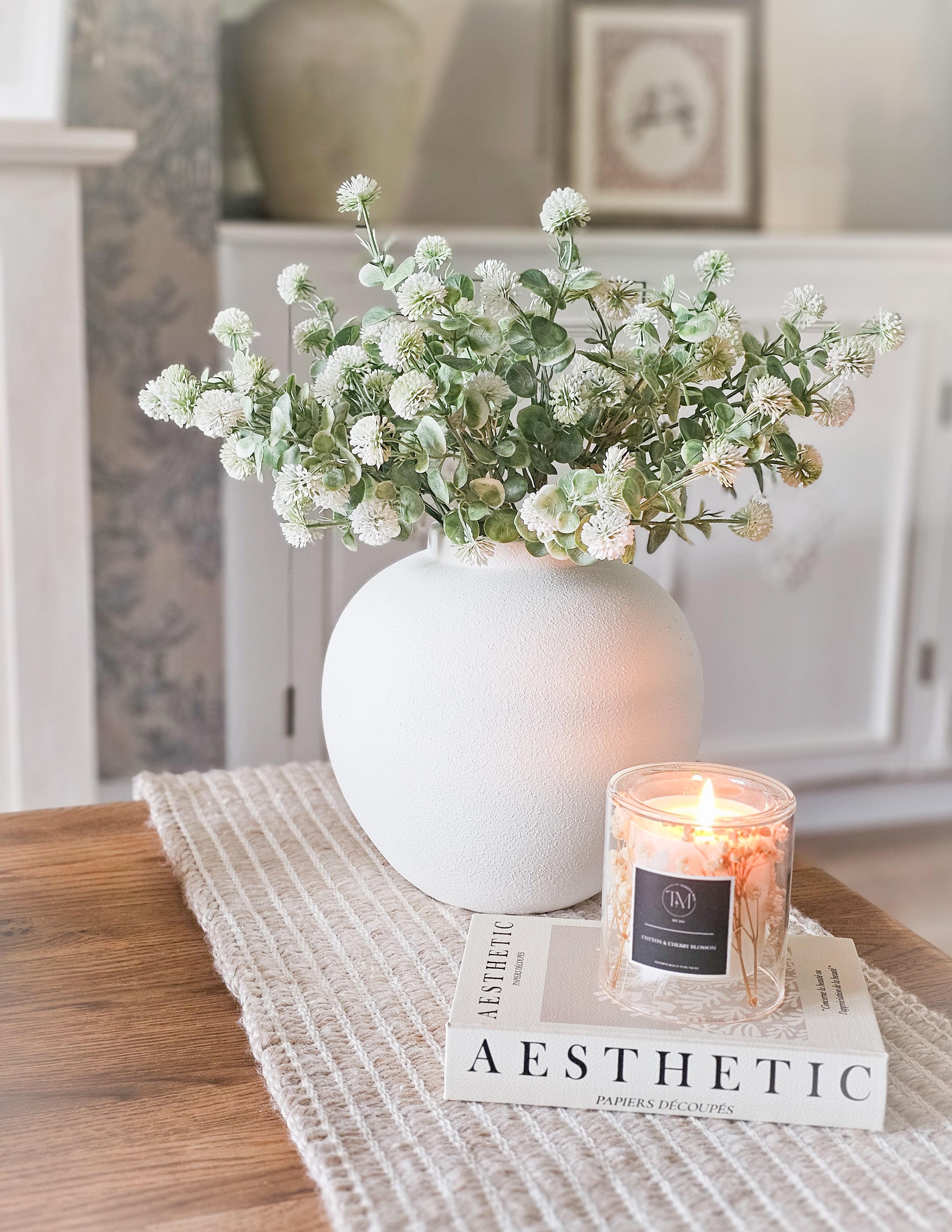 Thistle Poms & Stone Vase