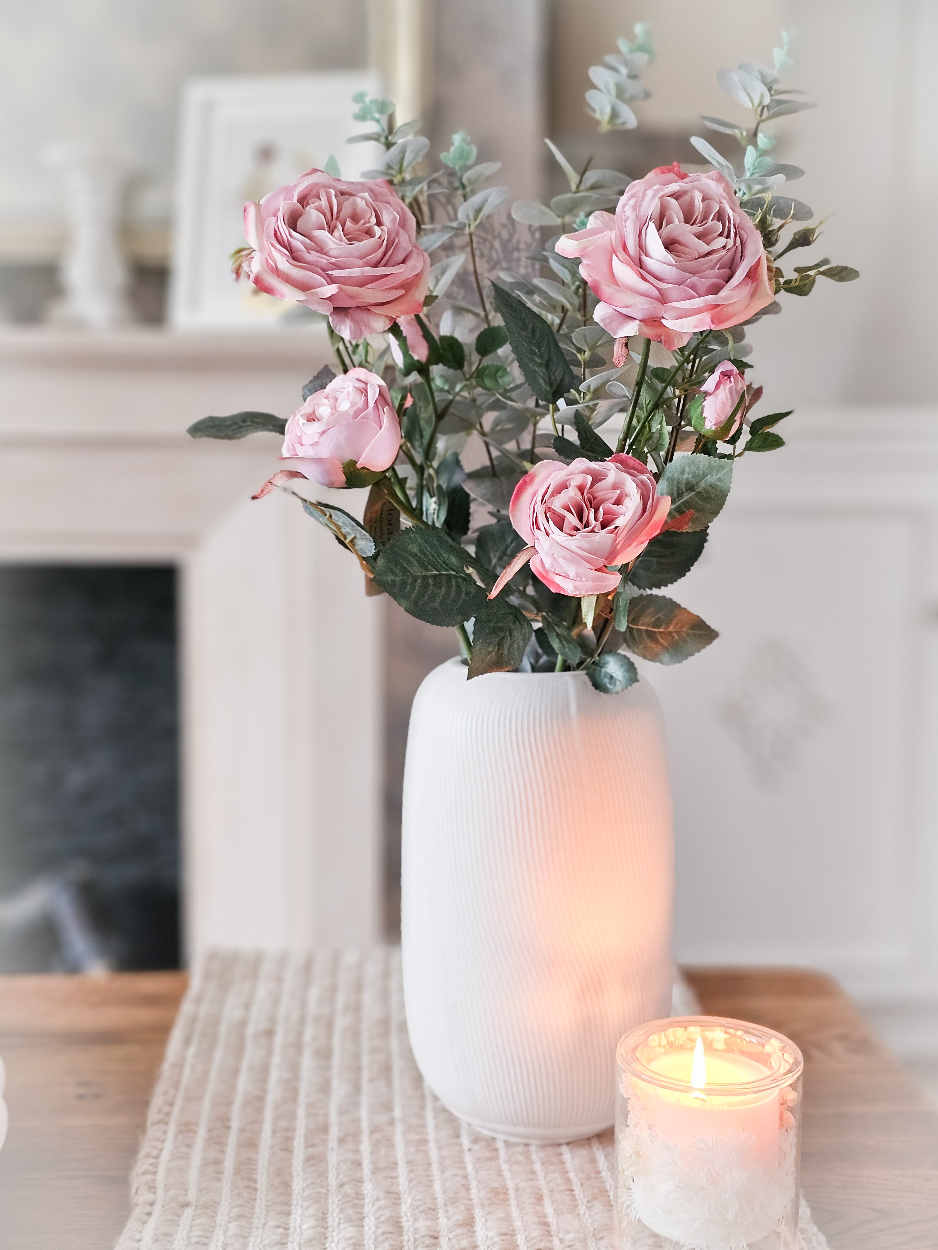 Vintage Rose & Eucalyptus with Vase