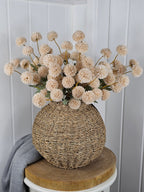 Beige Poms & Wicker Vase