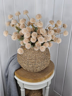 Beige Poms & Wicker Vase