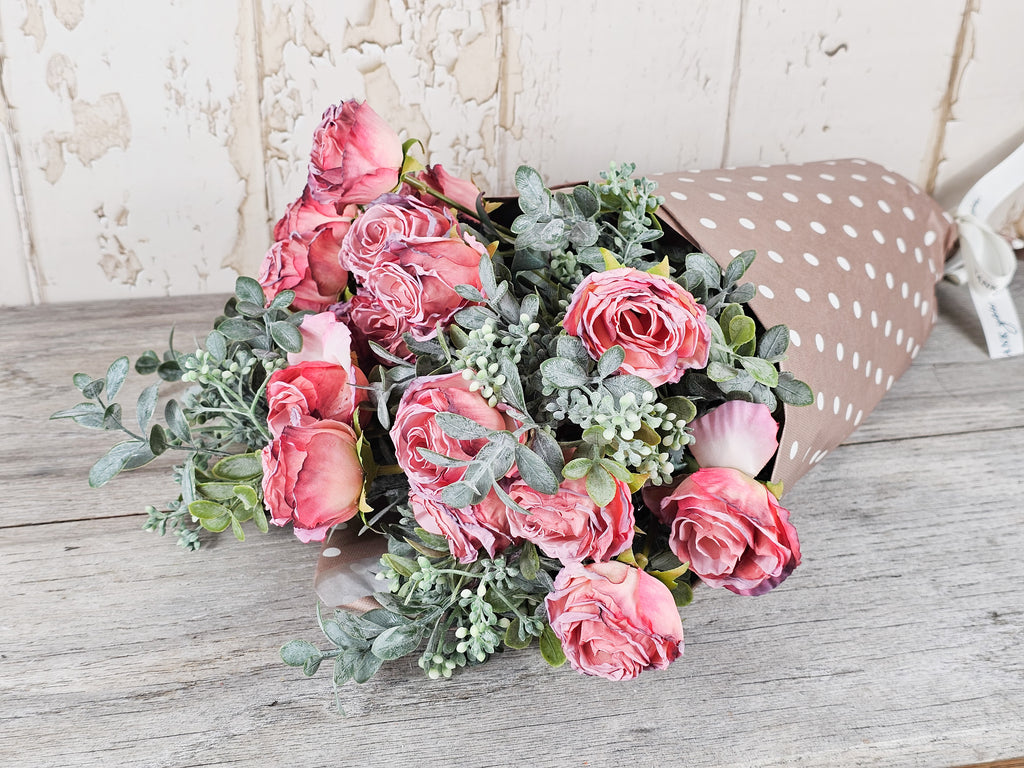 Vintage Rose & Boxwood Bouquet