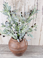 Olive Stems & Brown Rustic Vase