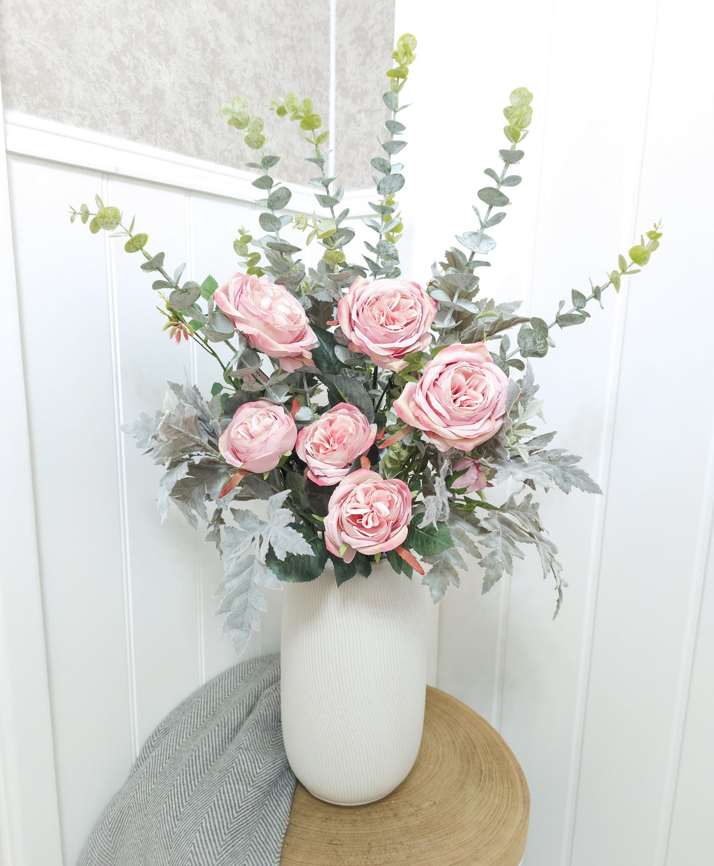 Cottage Rose & Ribbed Vase