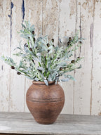 Olive Stems & Brown Rustic Vase
