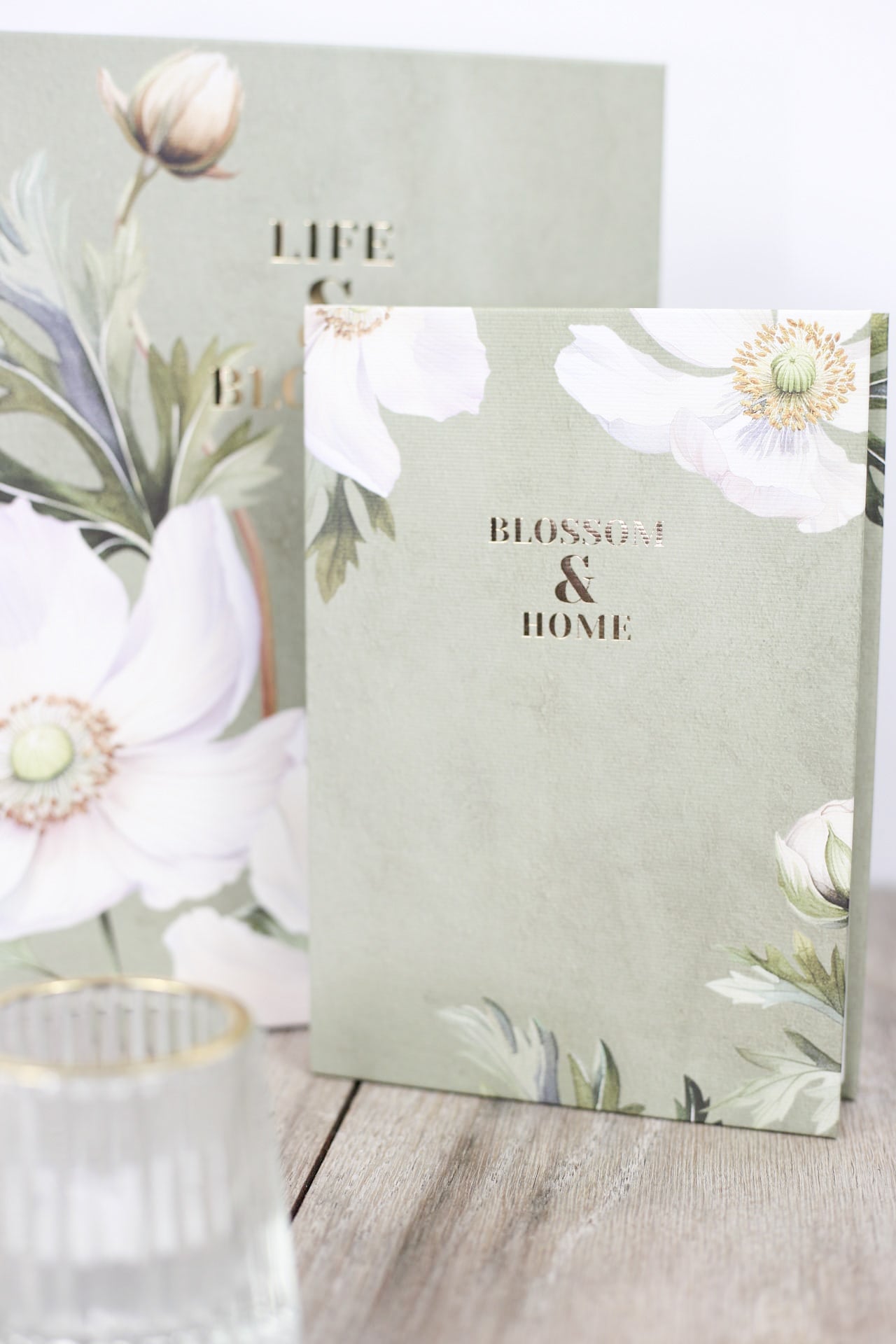 Green Floral Storage Books
