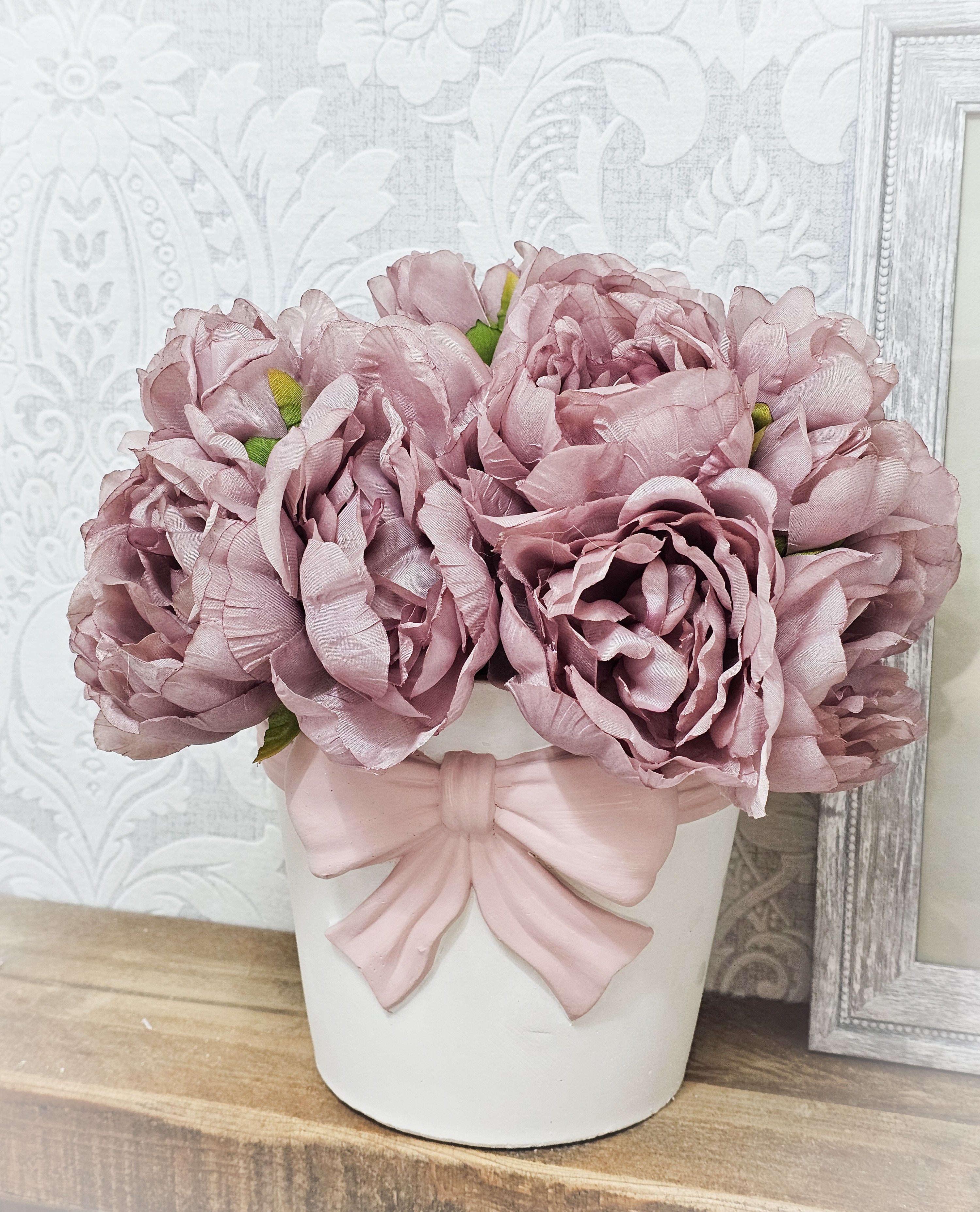 Vintage Mauve Peonies & Bow Vase