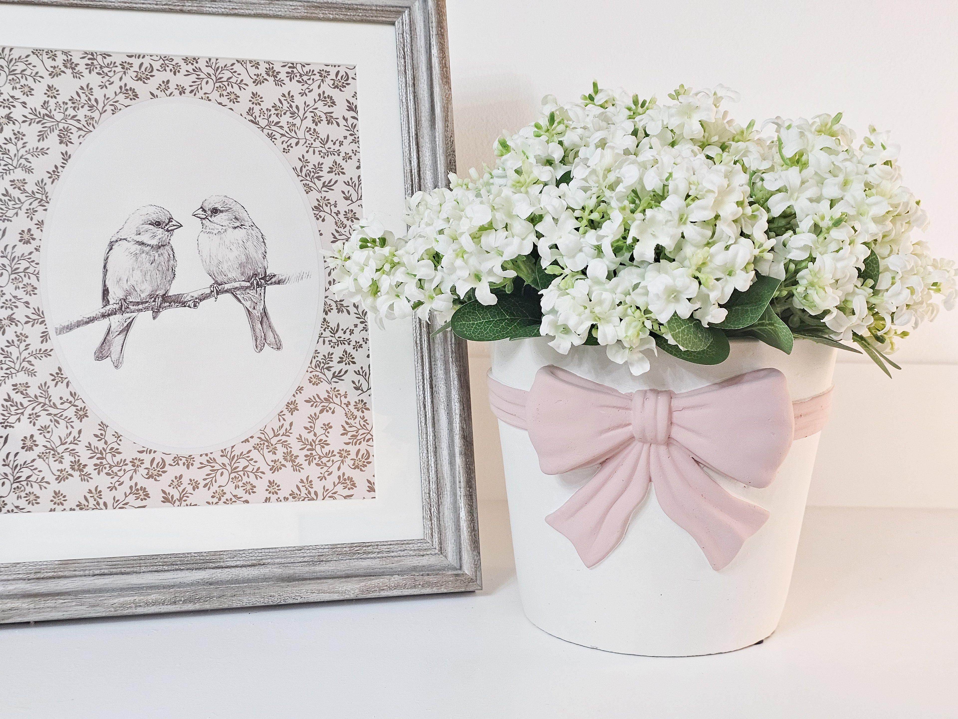 Pink Bow Vase & Lacey Hydrangeas