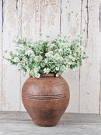 Dusted Poms & Rustic Brown Vase