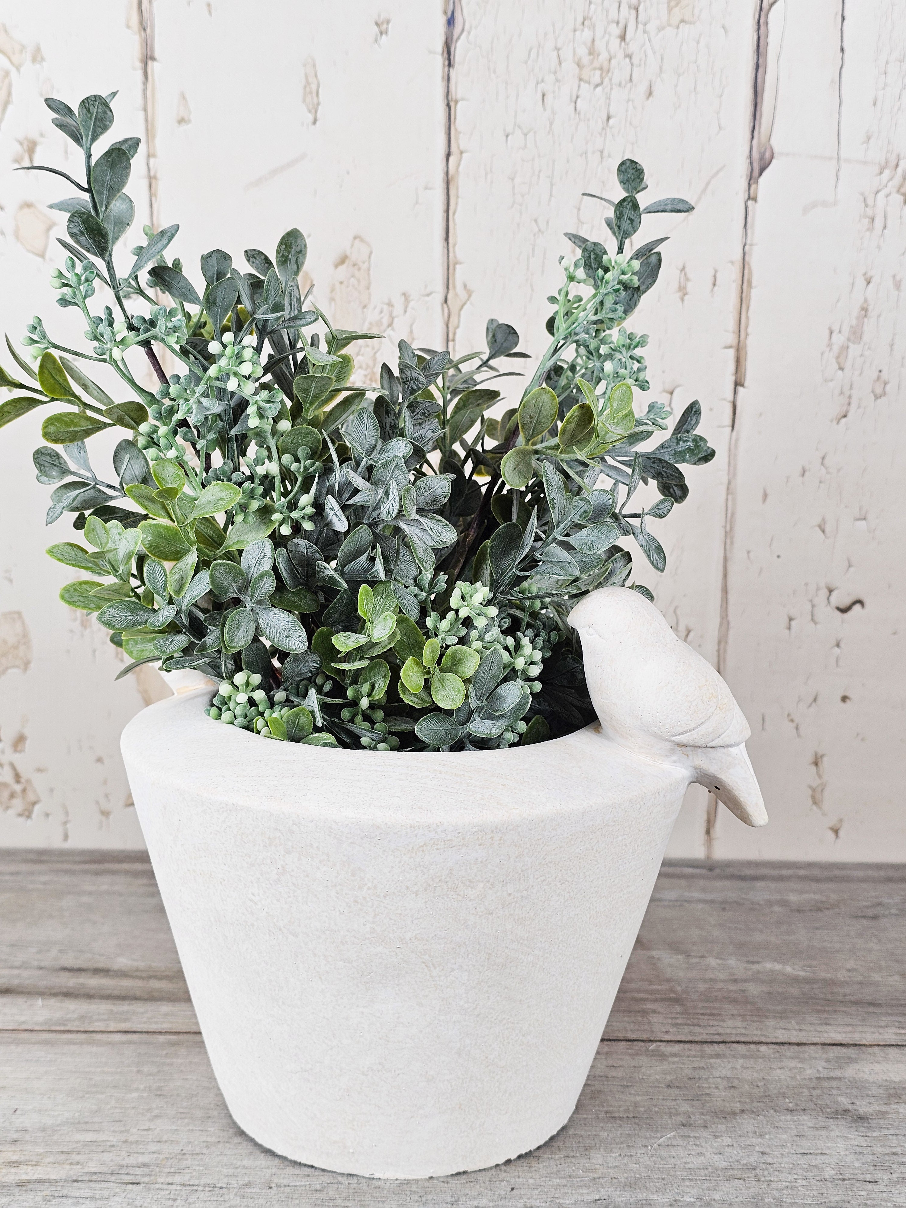 Bird Planter & Boxwood Sprays