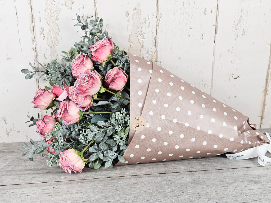 Vintage Rose & Boxwood Bouquet