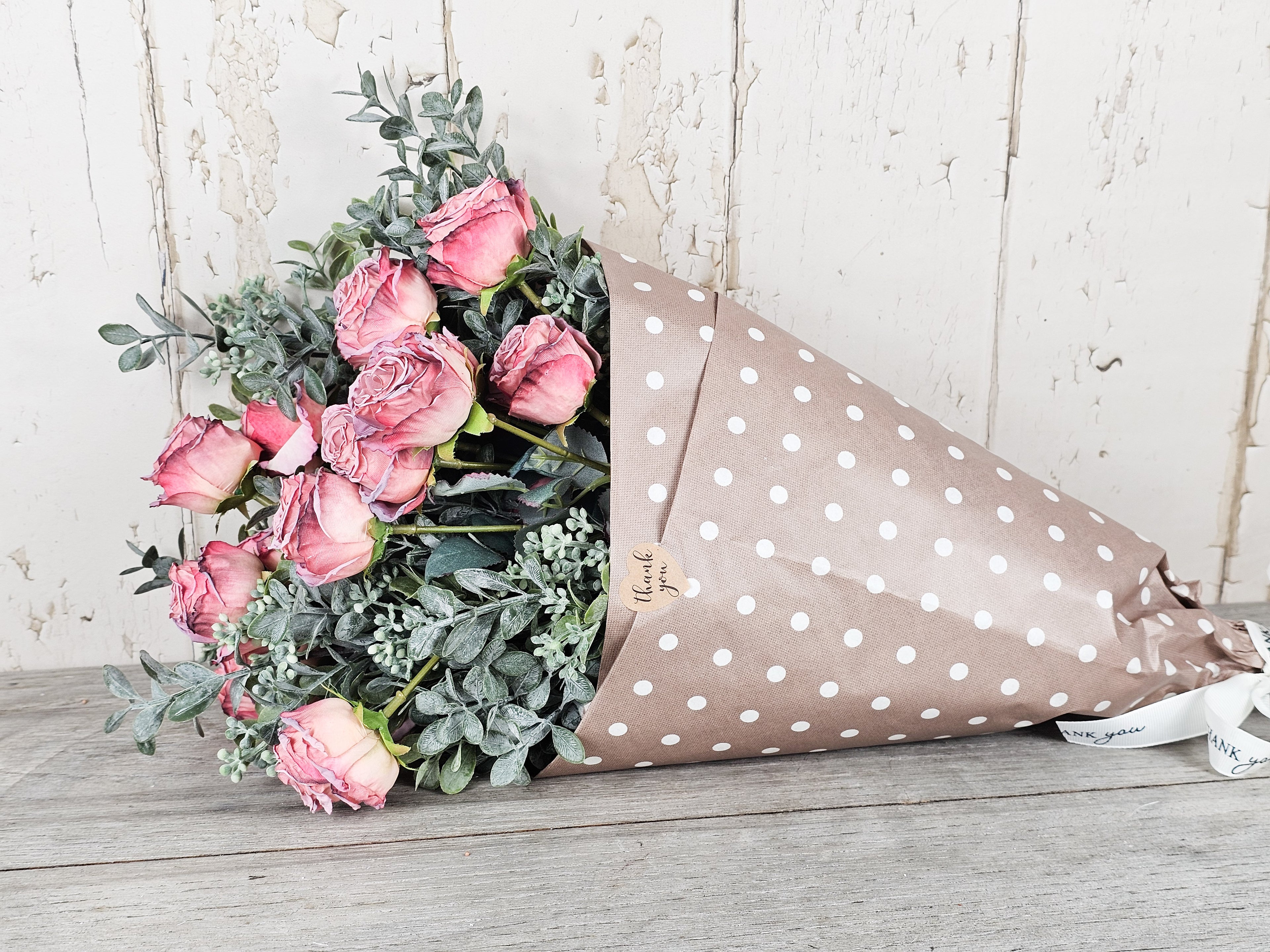 Vintage Rose & Boxwood Bouquet