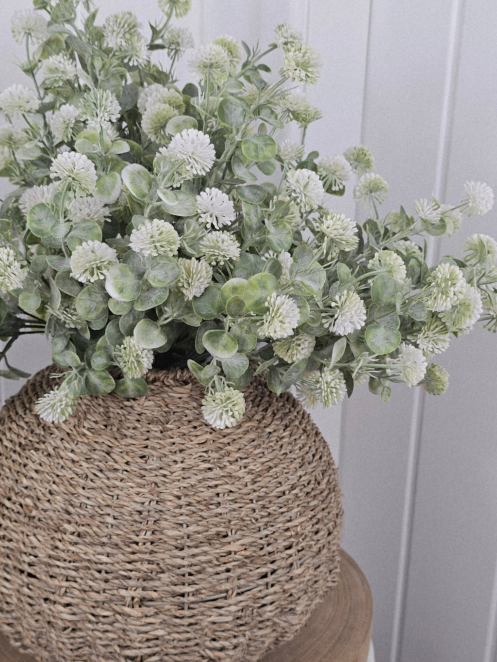 Soft Thistle Poms & Wicker Vase