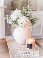 Hydrangea & Thistle Pom with White Vase