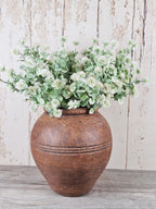 Dusted Poms & Rustic Brown Vase
