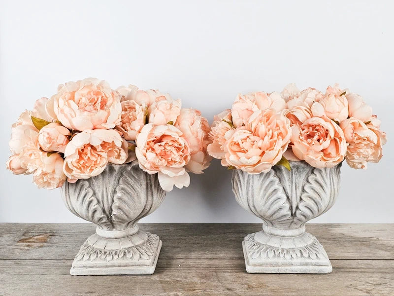 Pair Vintage Peony & Stone Urns