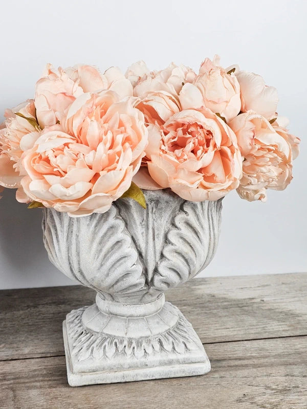 Pair Vintage Peony & Stone Urns