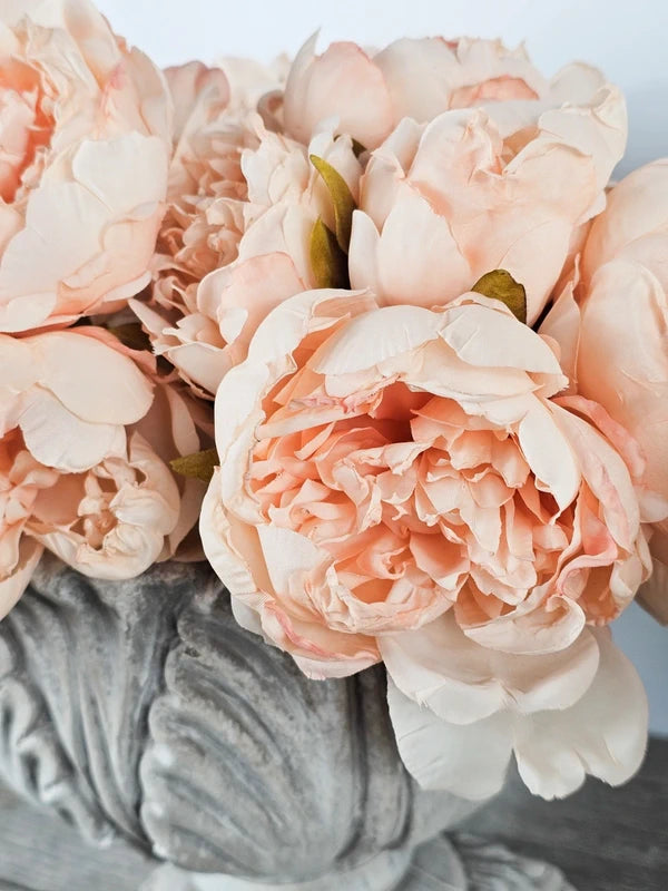 Pair Vintage Peony & Stone Urns